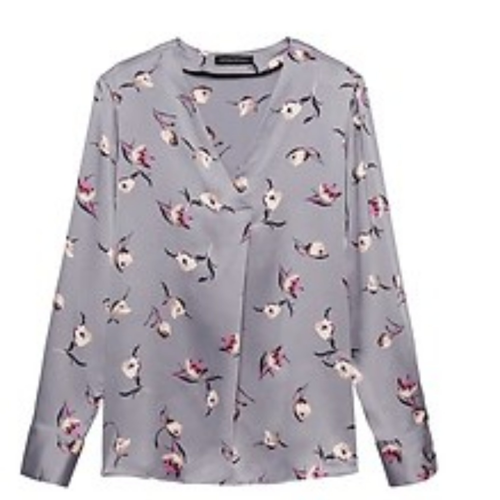 Banana Republic Floral Drapey V-Neck Top S Petite